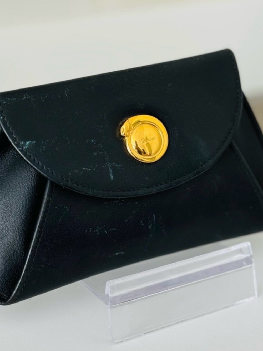 Authentic Cartier Panthere Black Leather Pouch